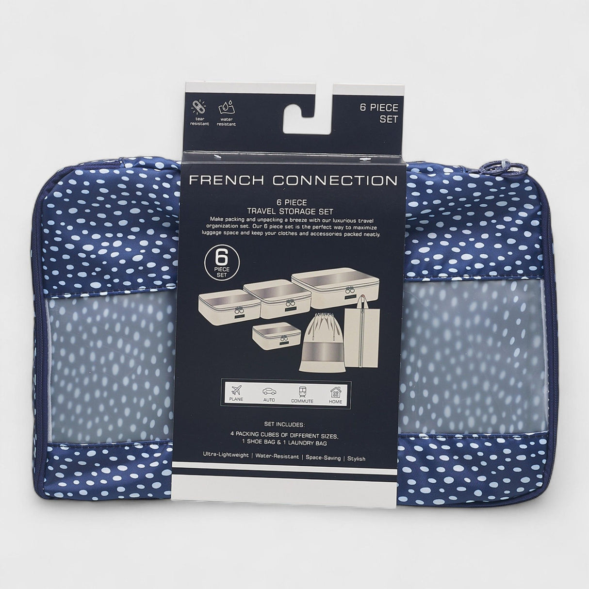 French Connection 6pc Packing Cube Set - Travel Storage Set (Polka Dot) in Navy