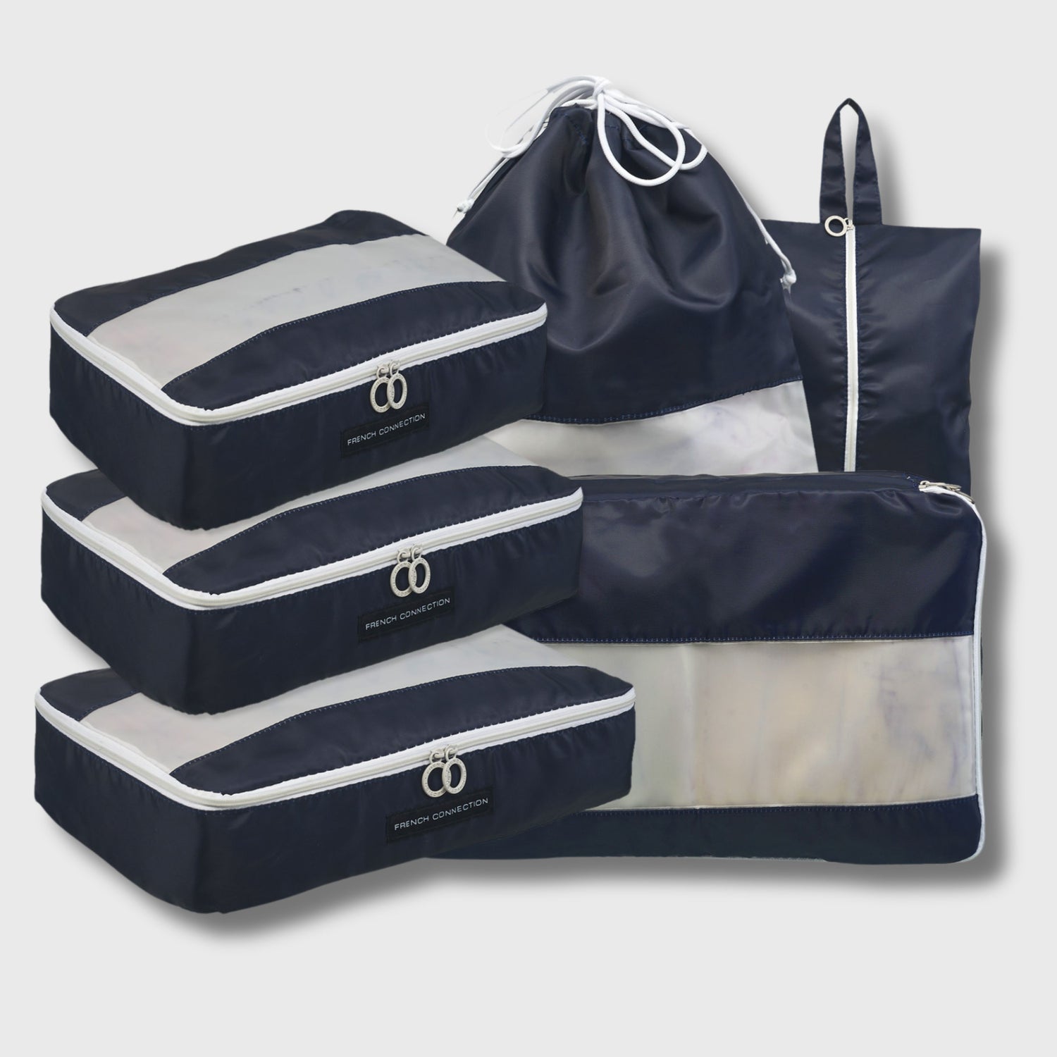 French Connection 6pc Packing Cube Set - Travel Storage Set for Luggage in Marine Blue