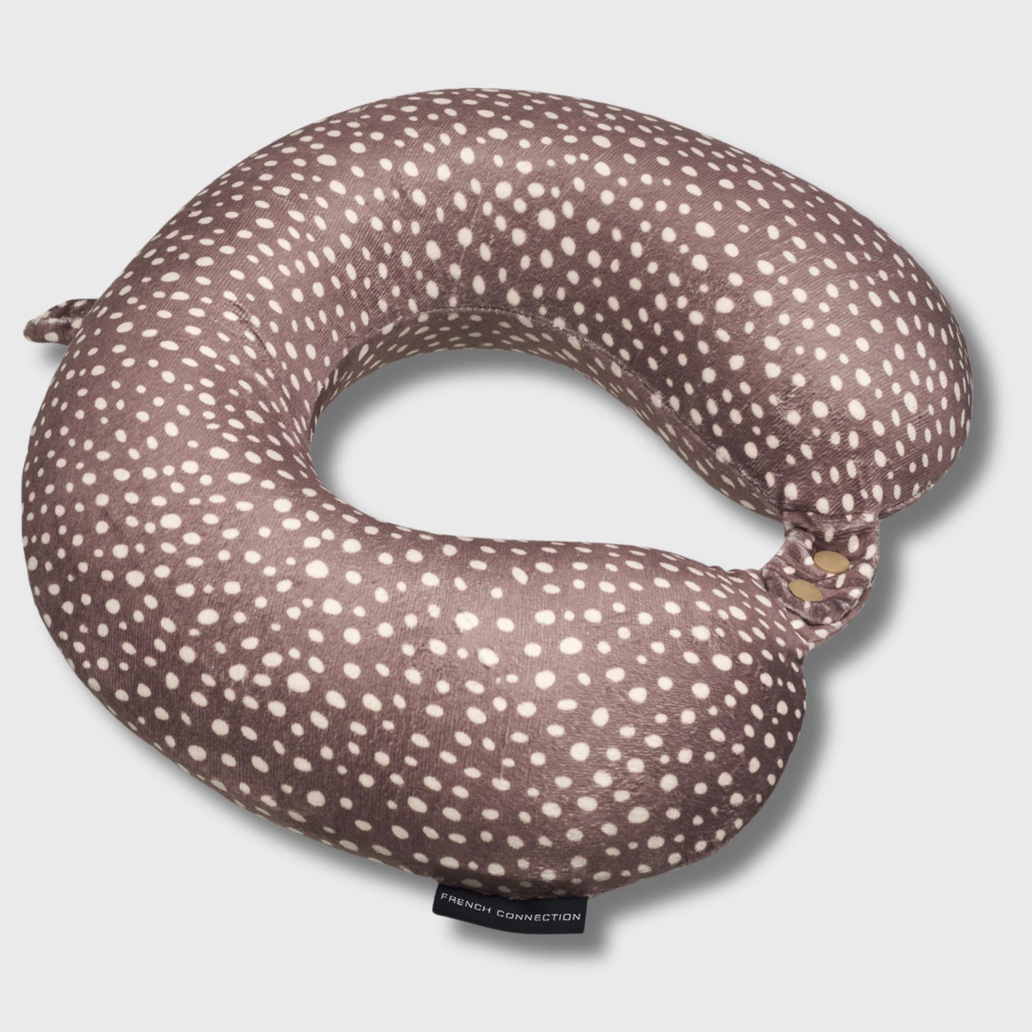 French Connection Memory Foam Travel Neck Pillow with Washable Cover - (Polka Dot) in Mocha