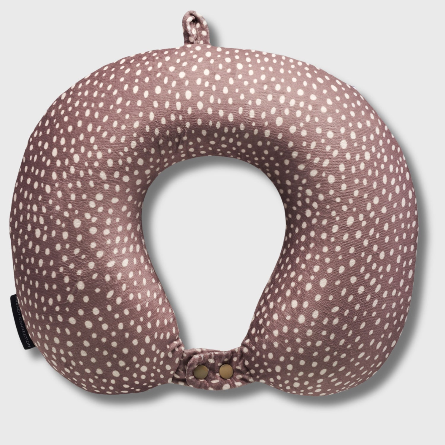 French Connection Memory Foam Travel Neck Pillow with Washable Cover - (Polka Dot) in Mocha