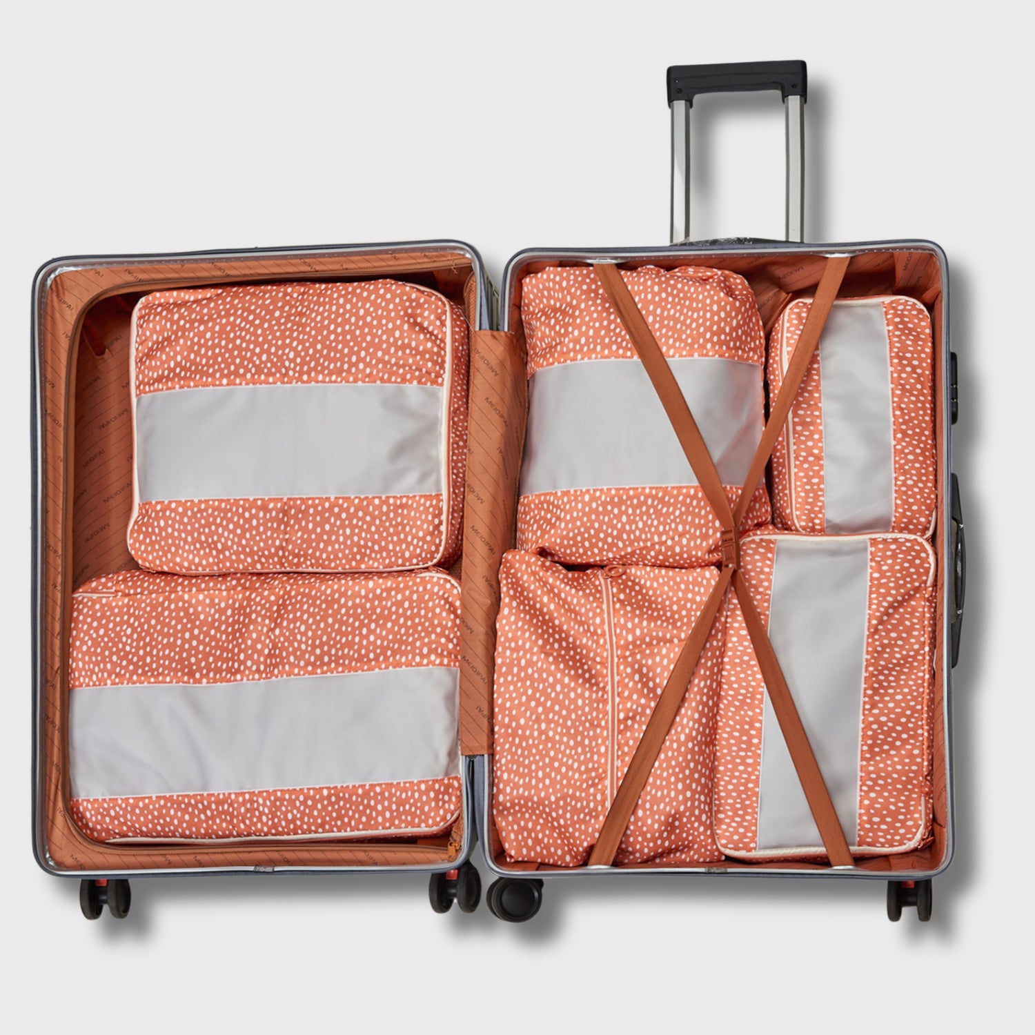 French Connection 6pc Packing Cube Set - Travel Storage Set (Polka Dot) in Orange