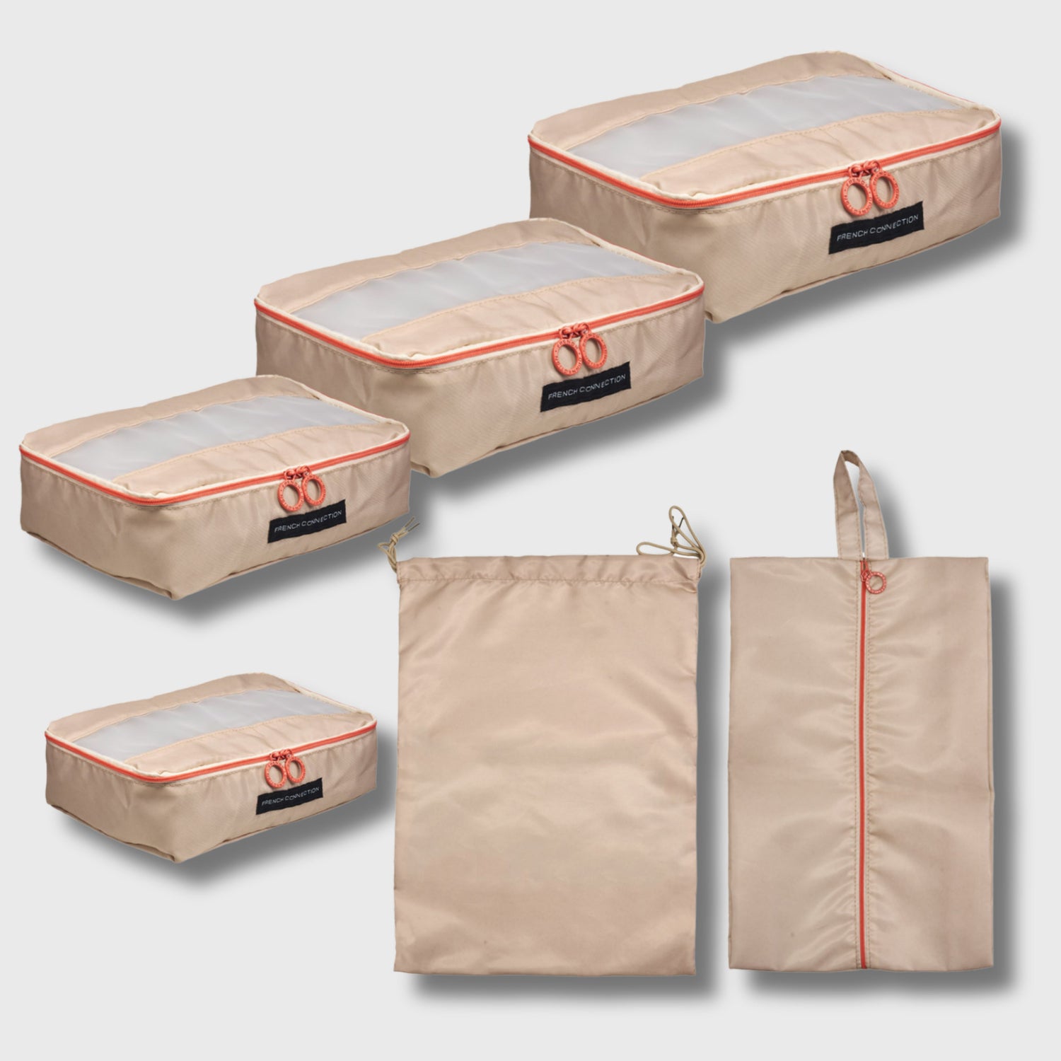 French Connection 6pc Packing Cube Set - Travel Storage Set for Luggage in Sand