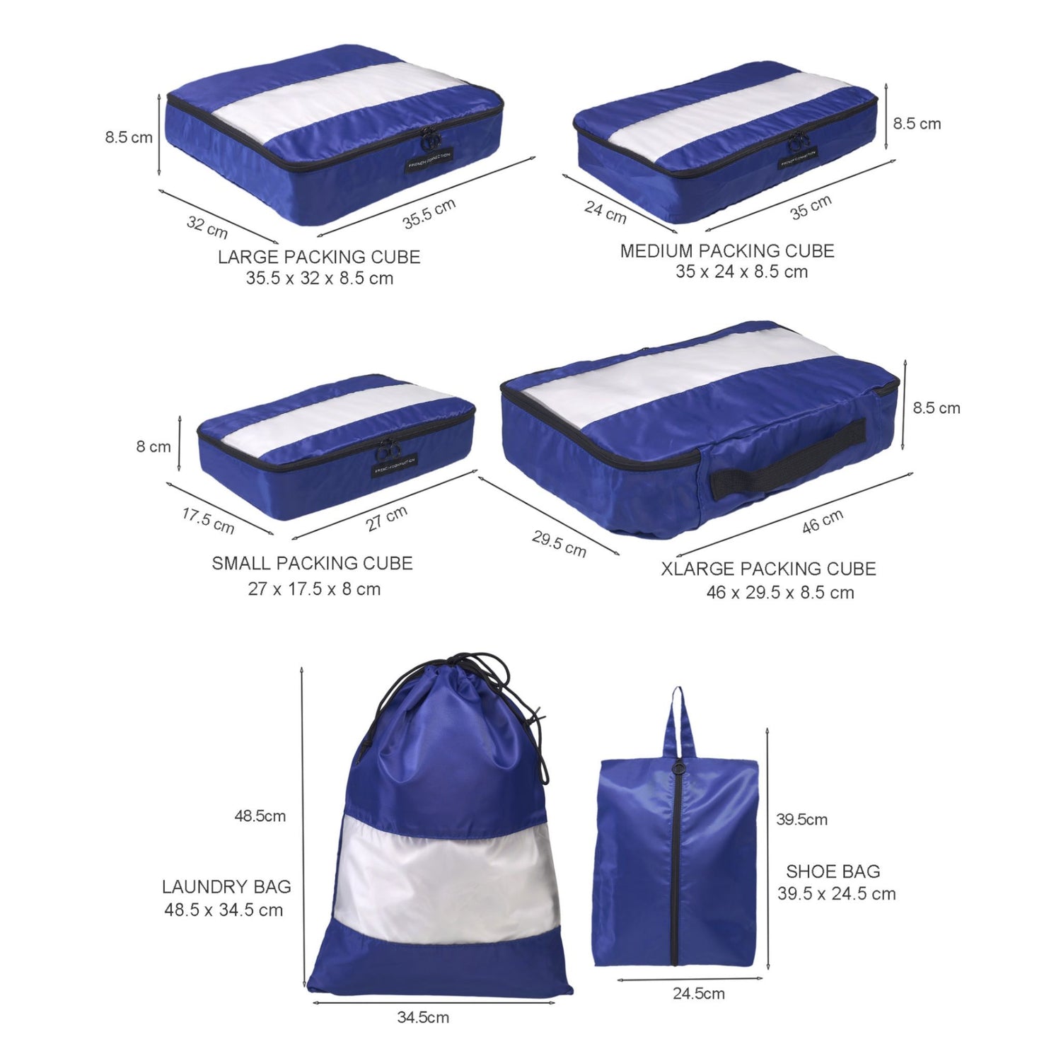 French Connection 6pc Packing Cube Set - Travel Storage Set for Luggage in Blue