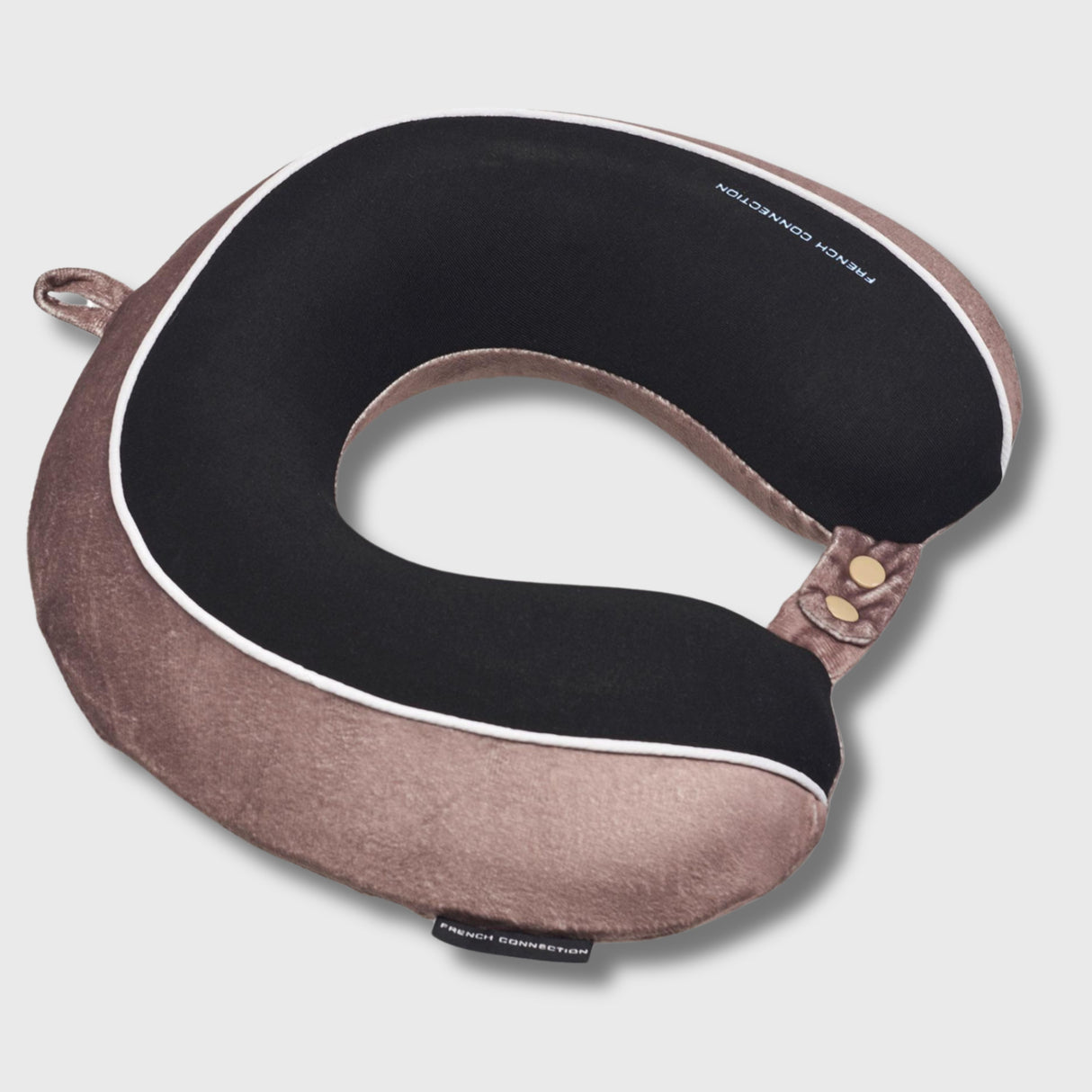 French Connection Memory Foam Travel Pillow with Washable Cover - Luxury Neck Pillow in Brown