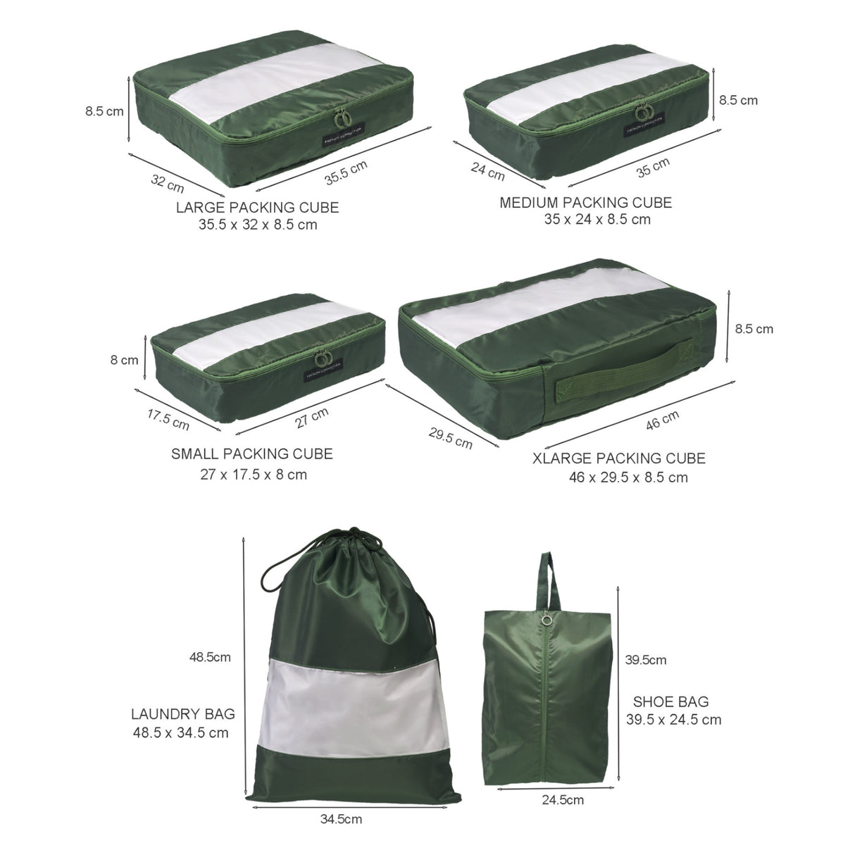 French Connection 6pc Packing Cube Set - Travel Storage Set for Luggage in Olive