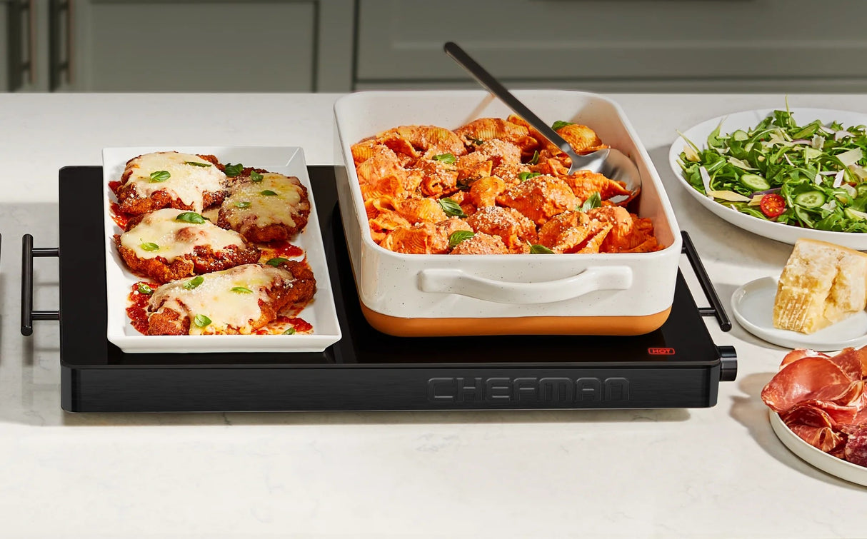 Chefman Electric Warming Tray with Adjustable Temperature Control, Perfect For Buffets, Restaurants, Parties, Events, and Home Dinners, Glass Top Extra Large – Black