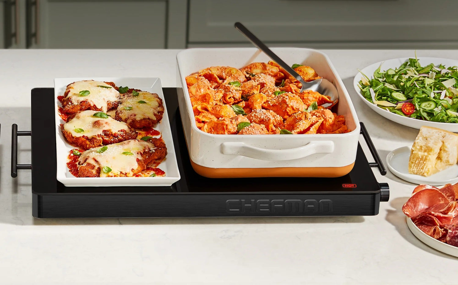 Chefman Electric Warming Tray with Adjustable Temperature Control, Perfect For Buffets, Restaurants, Parties, Events, and Home Dinners, Glass Top Extra Large – Black