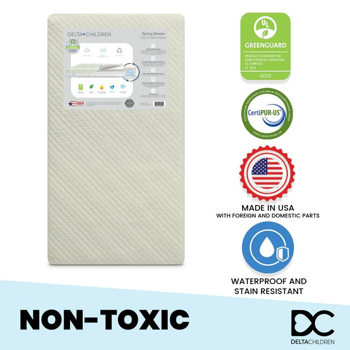 Delta Spring Breeze Crib and Toddler Mattress with Cloud Core, Green/White