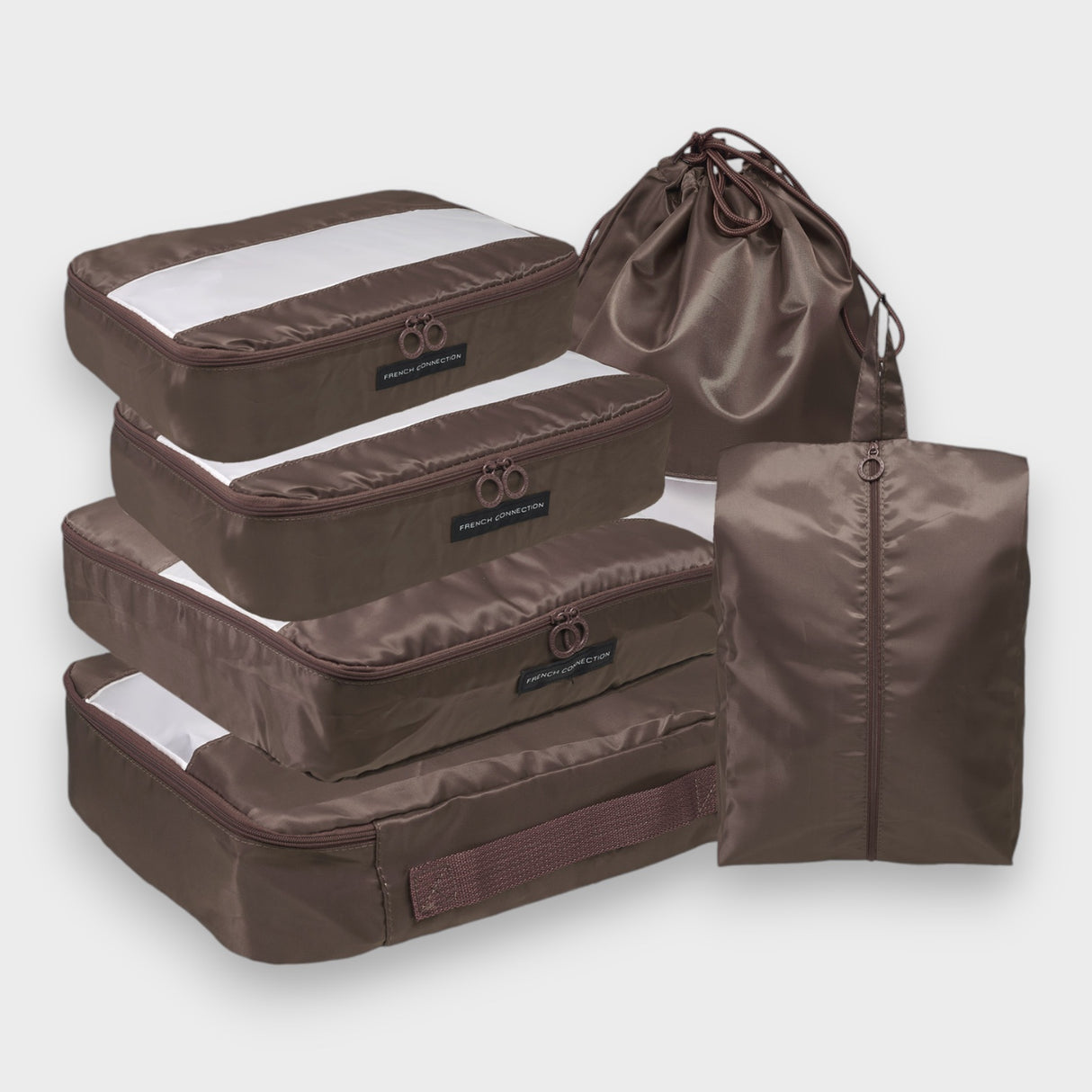 French Connection 6pc Packing Cube Set - Travel Storage Set for Luggage in Brown