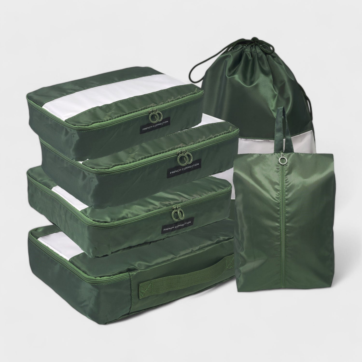 French Connection 6pc Packing Cube Set - Travel Storage Set for Luggage in Olive