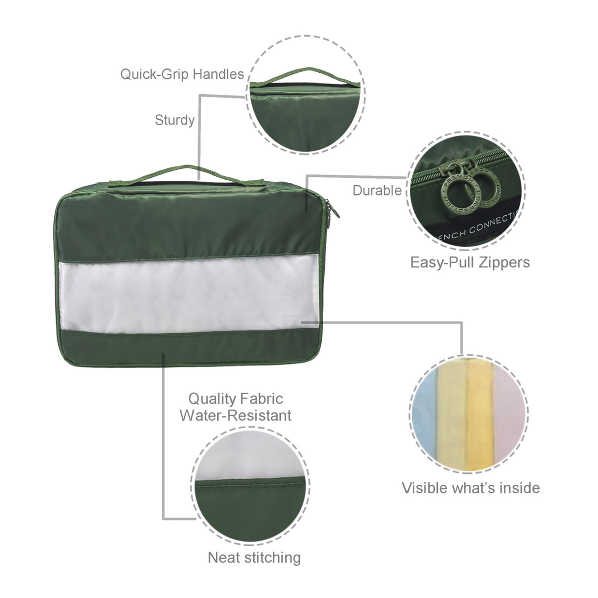 French Connection 6pc Packing Cube Set - Travel Storage Set for Luggage in Olive