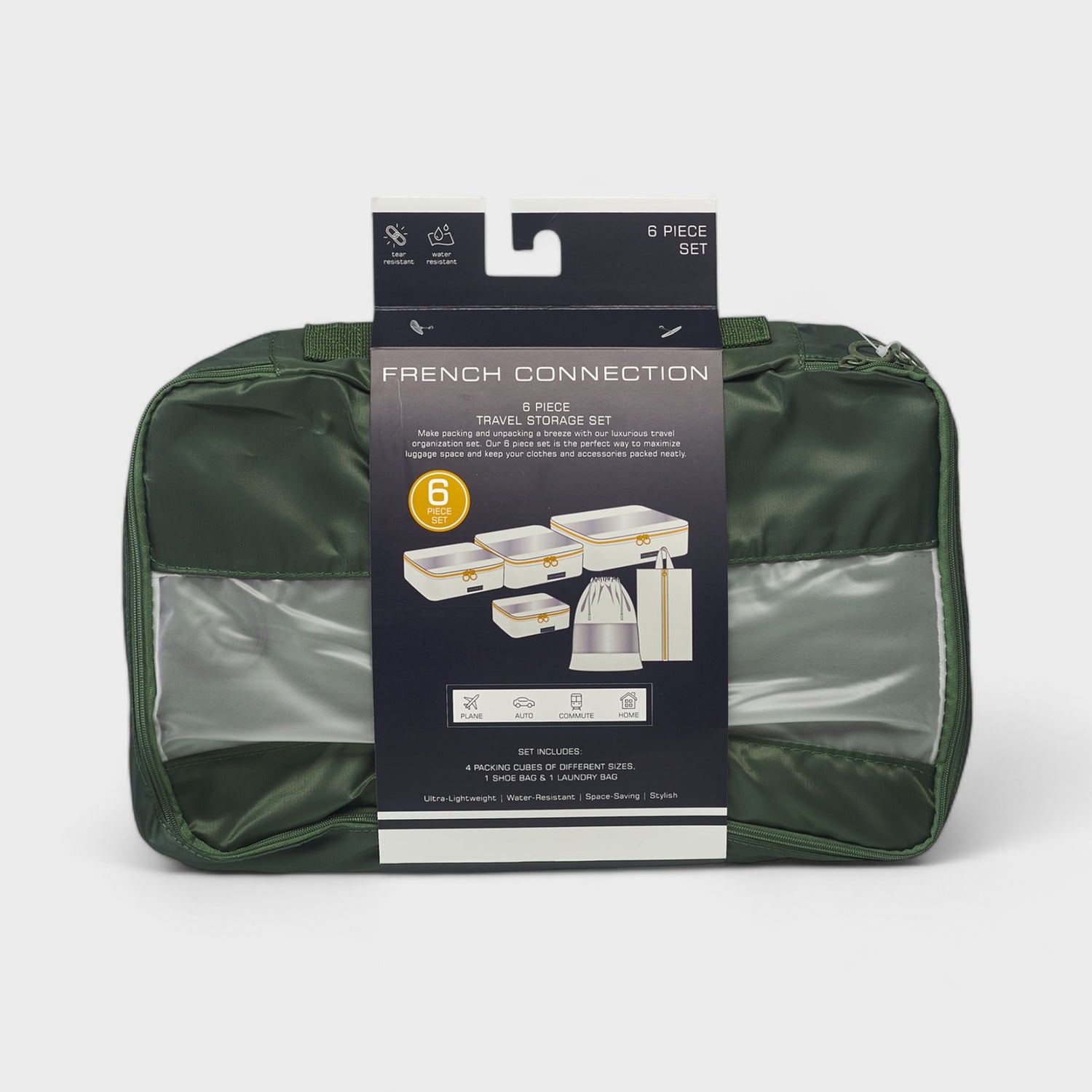 French Connection 6pc Packing Cube Set - Travel Storage Set for Luggage in Olive