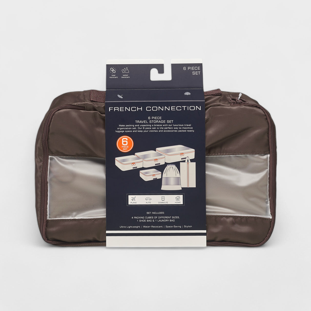 French Connection 6pc Packing Cube Set - Travel Storage Set for Luggage in Brown