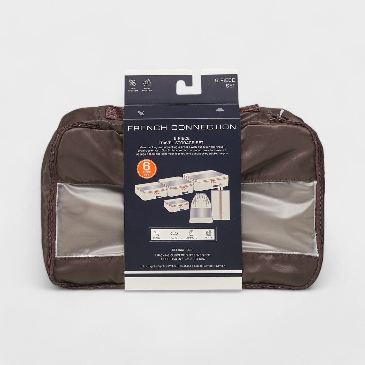 French Connection 6pc Packing Cube Set - Travel Storage Set for Luggage in Brown