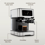 Chefman CraftBrew Espresso Machine w/ Steam Wand and Touch Controls – Stainless Steel