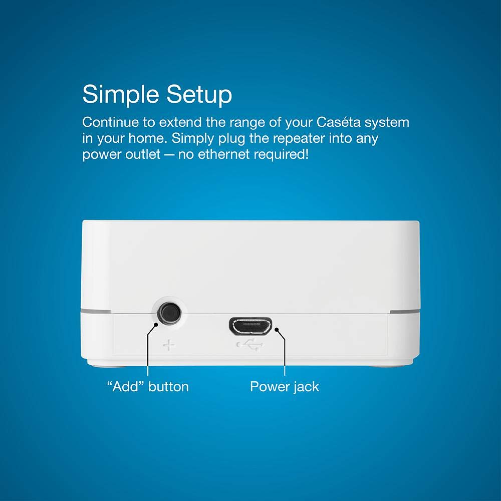 Lutron Caseta Smart Lighting Smart Hub Repeater, Expands The Range of Caseta Up to 60 Feet, Works w/ Alexa, Apple Homekit, Google Home, PD-REP-WH, White