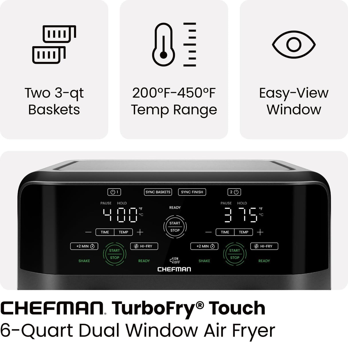 Chefman TurboFry Touch 6-Quart Dual Window Air Fryer