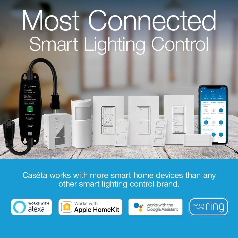 Lutron Caseta Smart Start Kit for Lamps, Plug-in Lamp Dimmer with Smart Bridge and Pico Remote, Compatible with Alexa, Apple HomeKit, and The Google Assistant | P-BDG-PKG1P | White