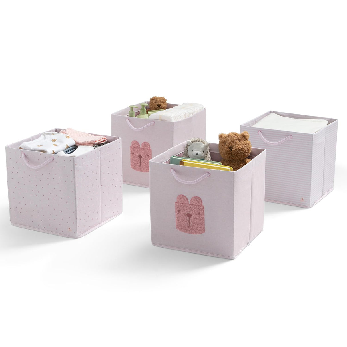 Delta Children 4-Pack Brannan Bear Fabric Storage Bins with Handles, Pink