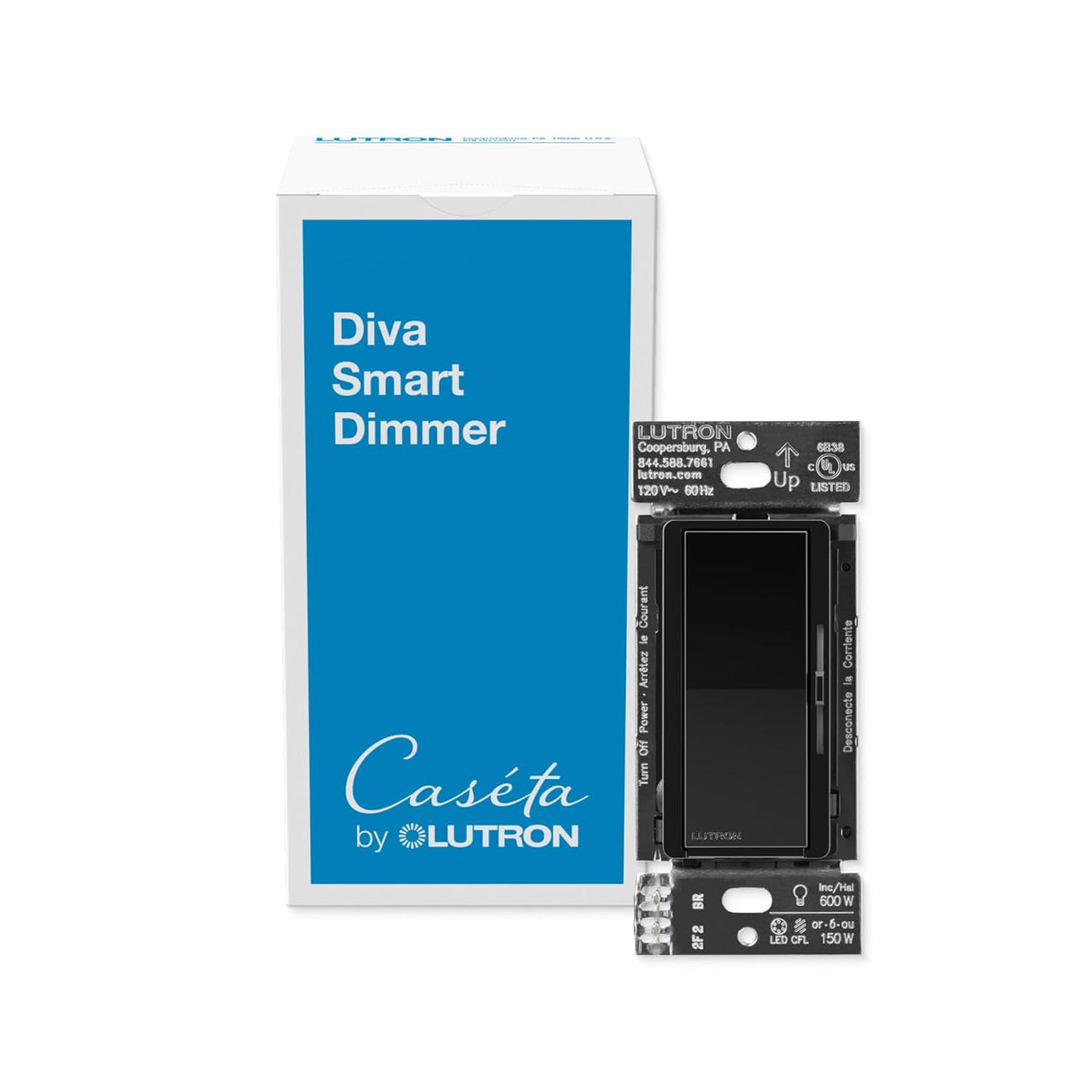 Lutron Caseta Smart Lighting Diva Smart Dimmer Switch for LED Bulbs, Works w/ Alexa, Apple Homekit, Google Home (Hub Required), No Neutral Required, 150W Single-Pole/3-Way, DVRF-6L-BL, Black