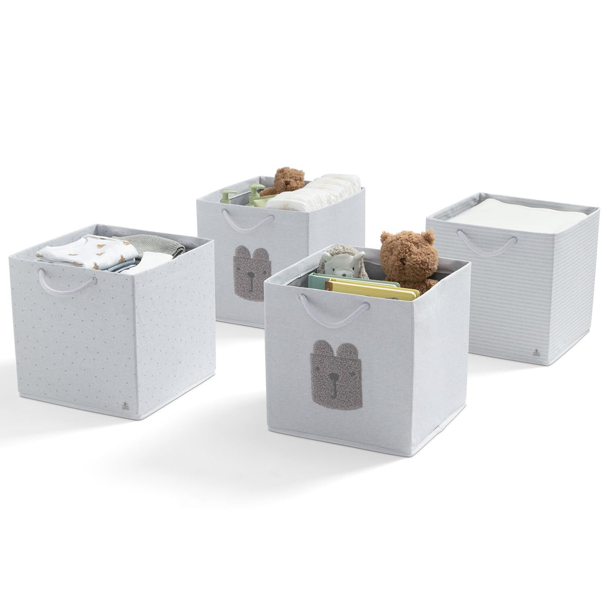 Delta Children 4-Pack Brannan Bear Fabric Storage Bins with Handles, Grey