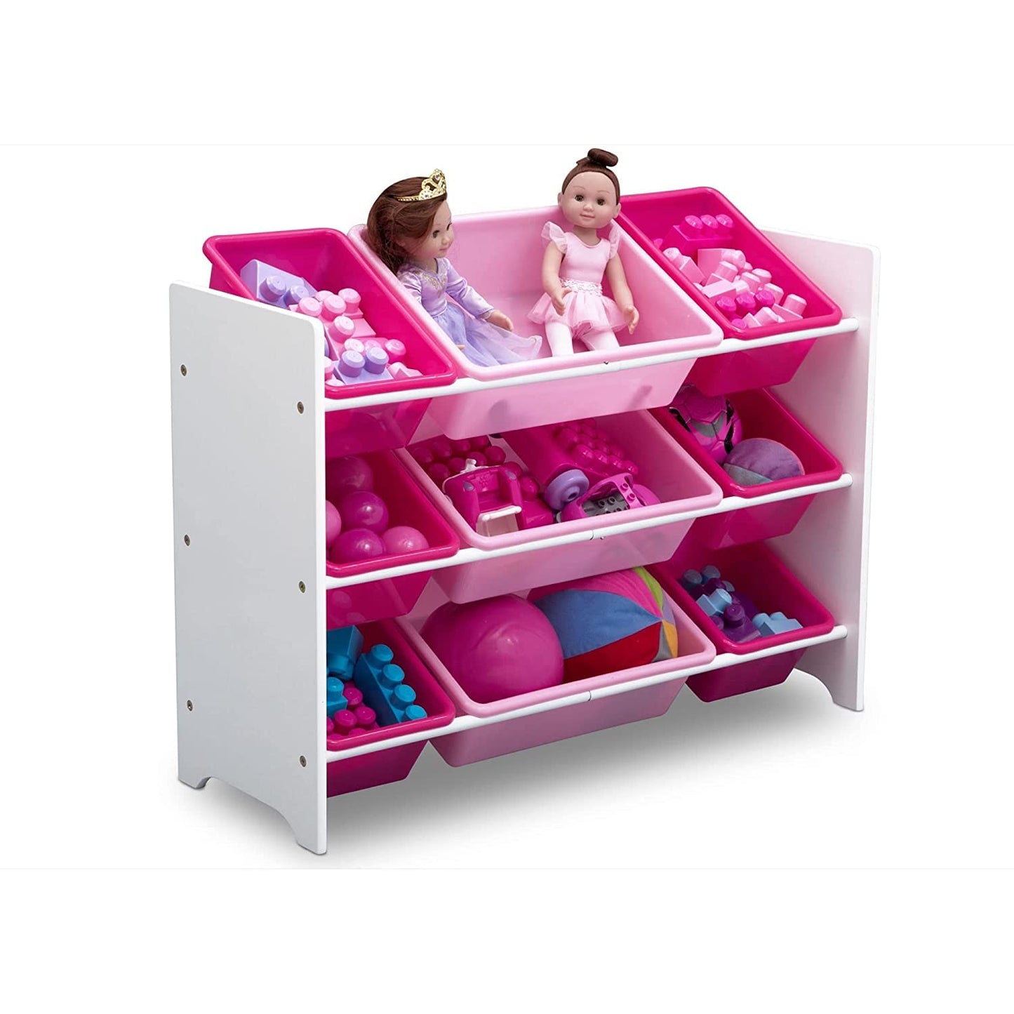 MySize White Toddler Bed Table, 9 Bin Plastic Toy Organizer  and Chair Set