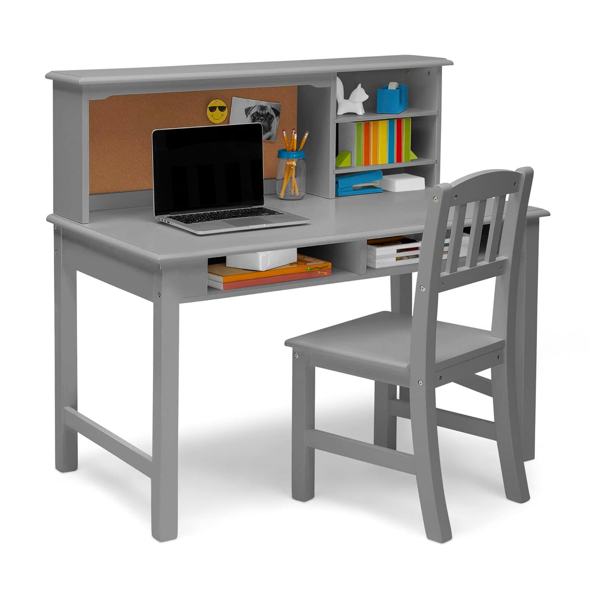 Delta Children Kids Wood Desk with Hutch and Chair  Grey