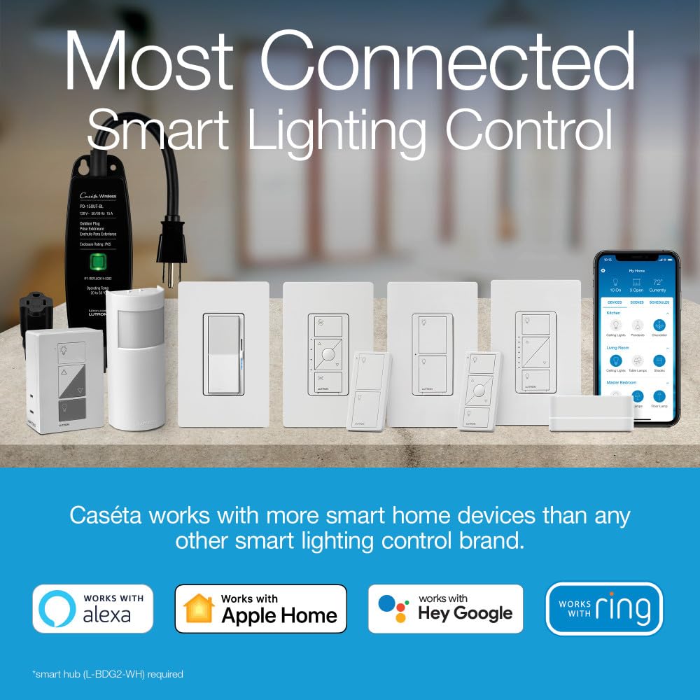 Lutron Caseta Smart Lighting Diva Smart Dimmer Switch for LED Bulbs, Works w/ Alexa, Apple Homekit, Google Home (Hub Required), No Neutral Required, 150W Single-Pole/3-Way, DVRF-6L-BL, Black