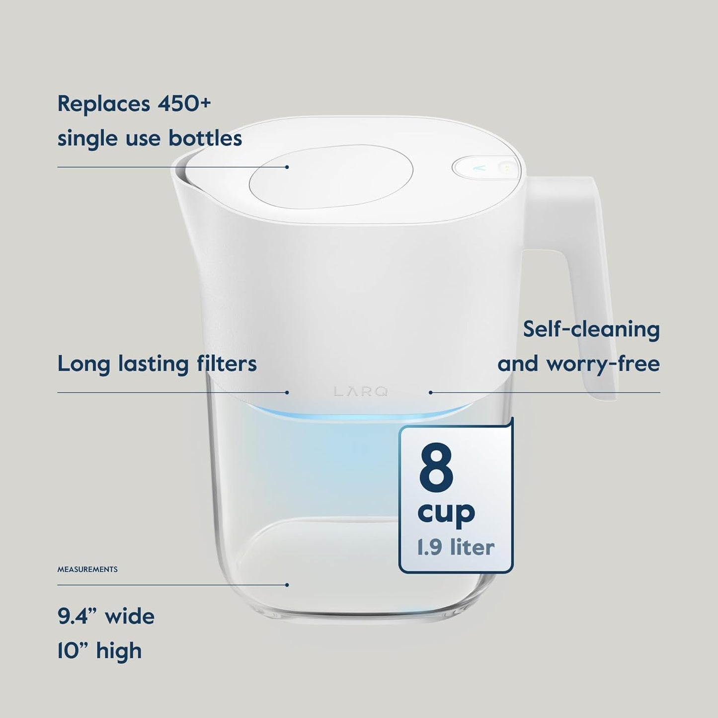 LARQ Pitcher PureVis Pure White (Advanced Filter) 1.9 Liter / 8-Cup