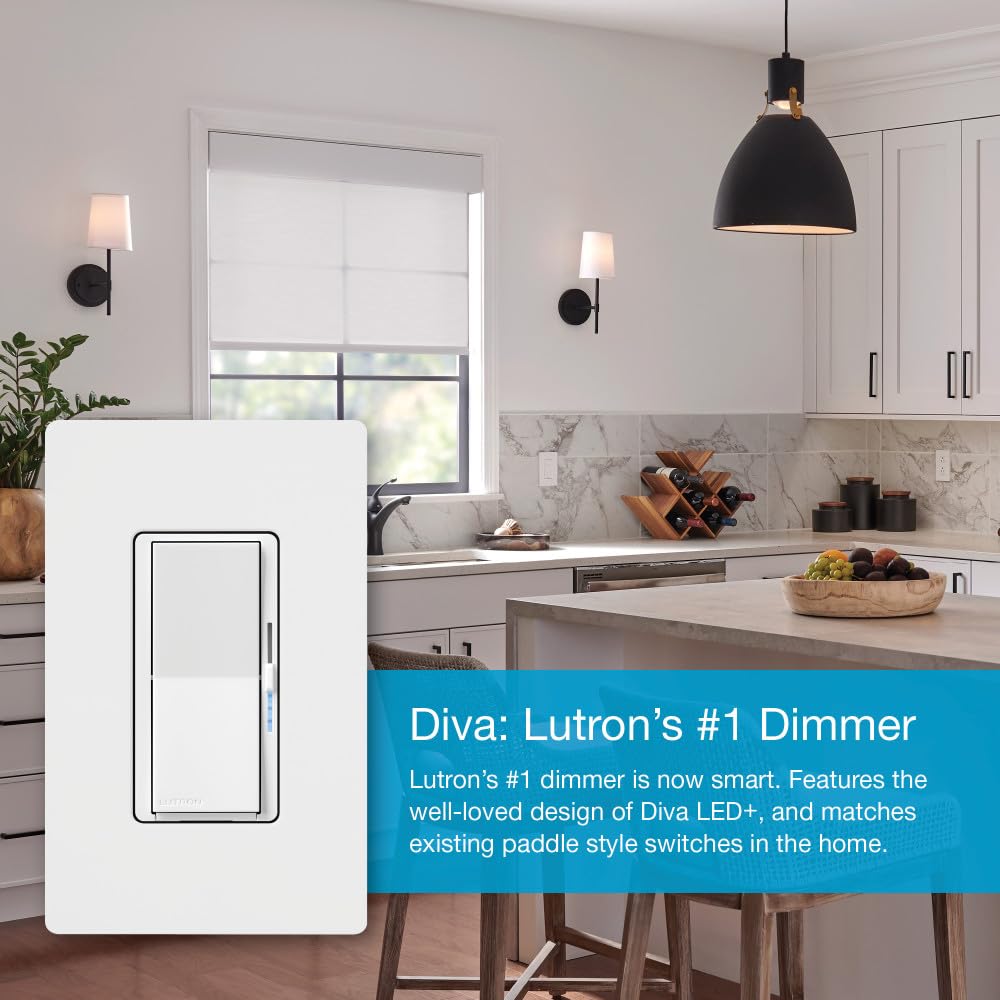 Lutron Caseta Smart Lighting Diva Smart Dimmer Switch for LED Bulbs, Works w/ Alexa, Apple Homekit, Google Home (Hub Required), No Neutral Required, 150W Single-Pole/3-Way, DVRF-6L-BL, Black