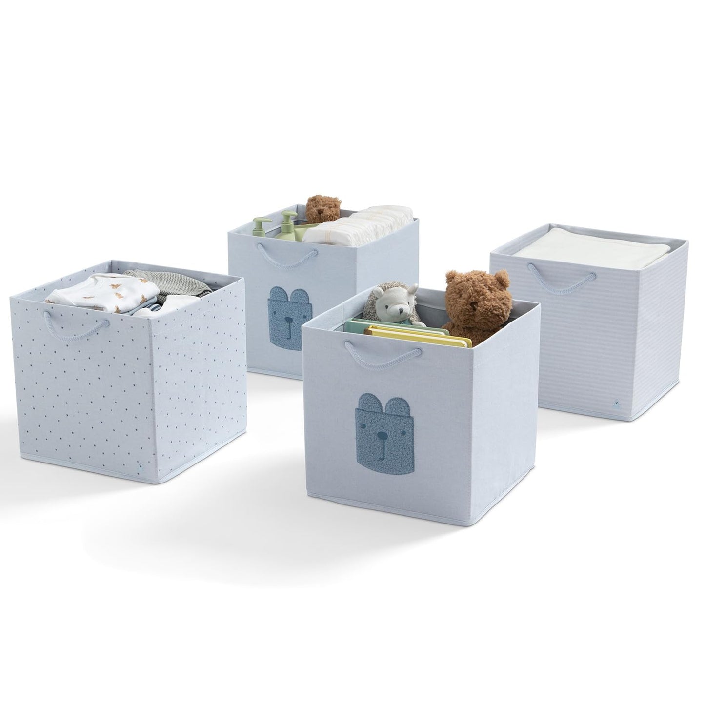 Delta Children 4-Pack Brannan Bear Fabric Storage Bins with Handles, Blue