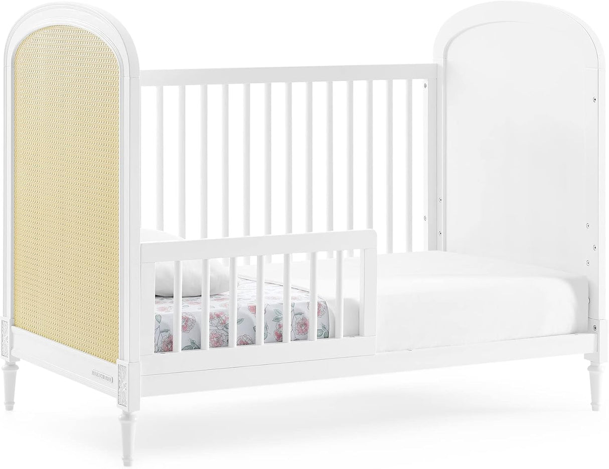 Delta Children Madeline 4-in-1 Convertible Crib Woven Cane Mesh Panels Bianca White/Textured Almond