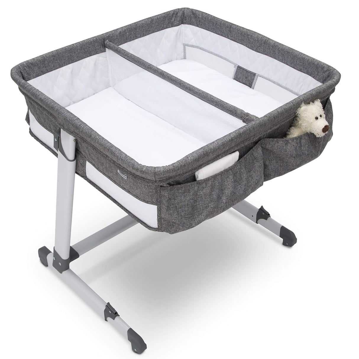 Delta Children By The Bed Twin City Sleeper Bassinet, Grey Tweed