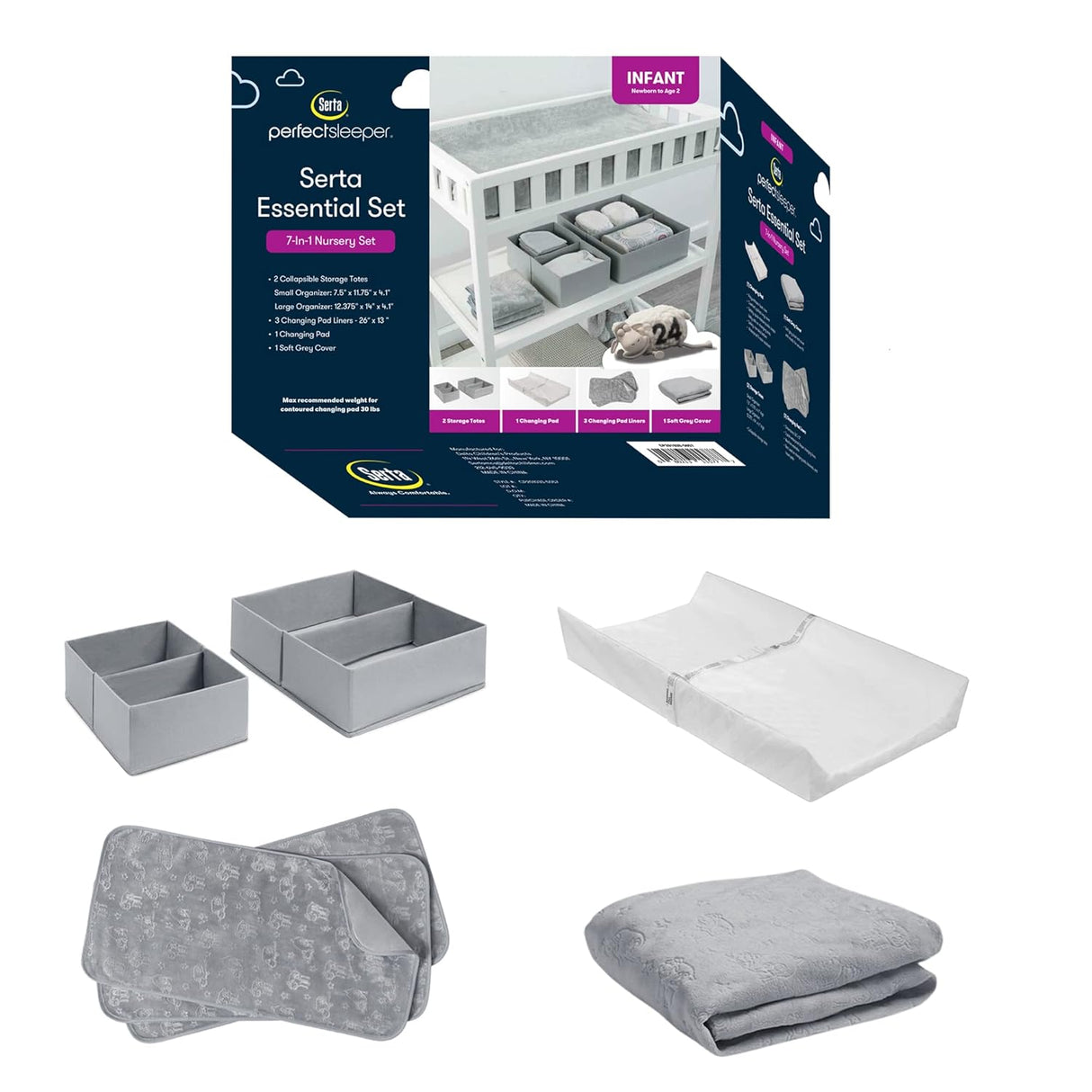 Delta Children 7-Piece Essential Changing Table Set -Grey