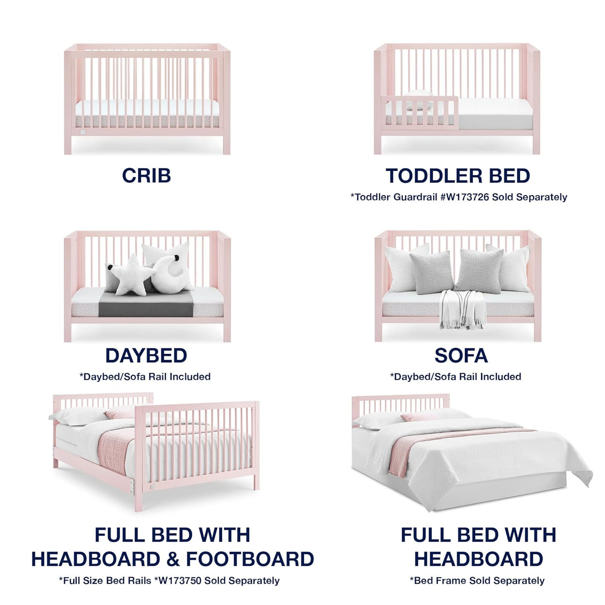 Delta Children babyGap Charlie 6-in-1 Convertible Crib - Greenguard Gold Certified, Blush Pink