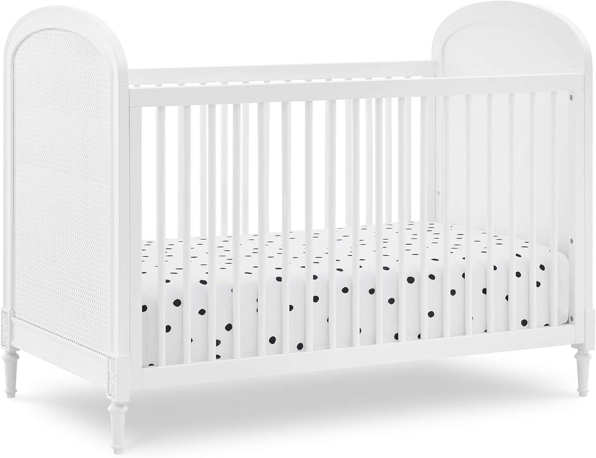 Delta Children Madeline 4-in-1 Convertible Crib Woven Cane Mesh Panels   Bianca White