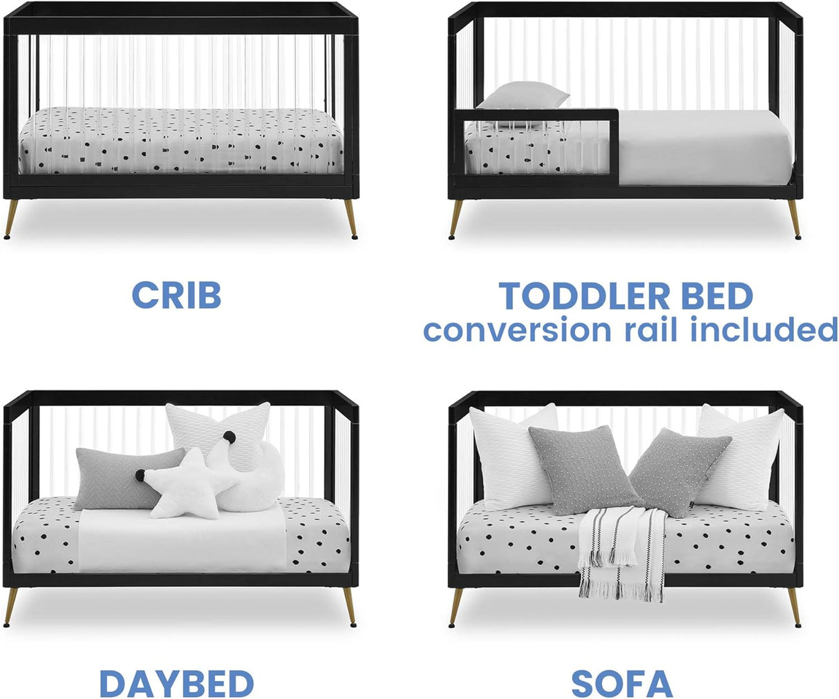 Delta Children Sloane 4-in-1 Acrylic Convertible Crib  Black/Melted Bronze