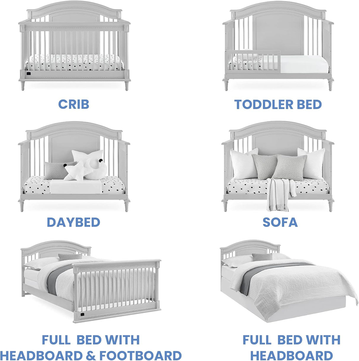 Delta Children Simmons Kids Juliette 6-in-1 Convertible Crib with Toddler Rail,  Moonstruck Grey