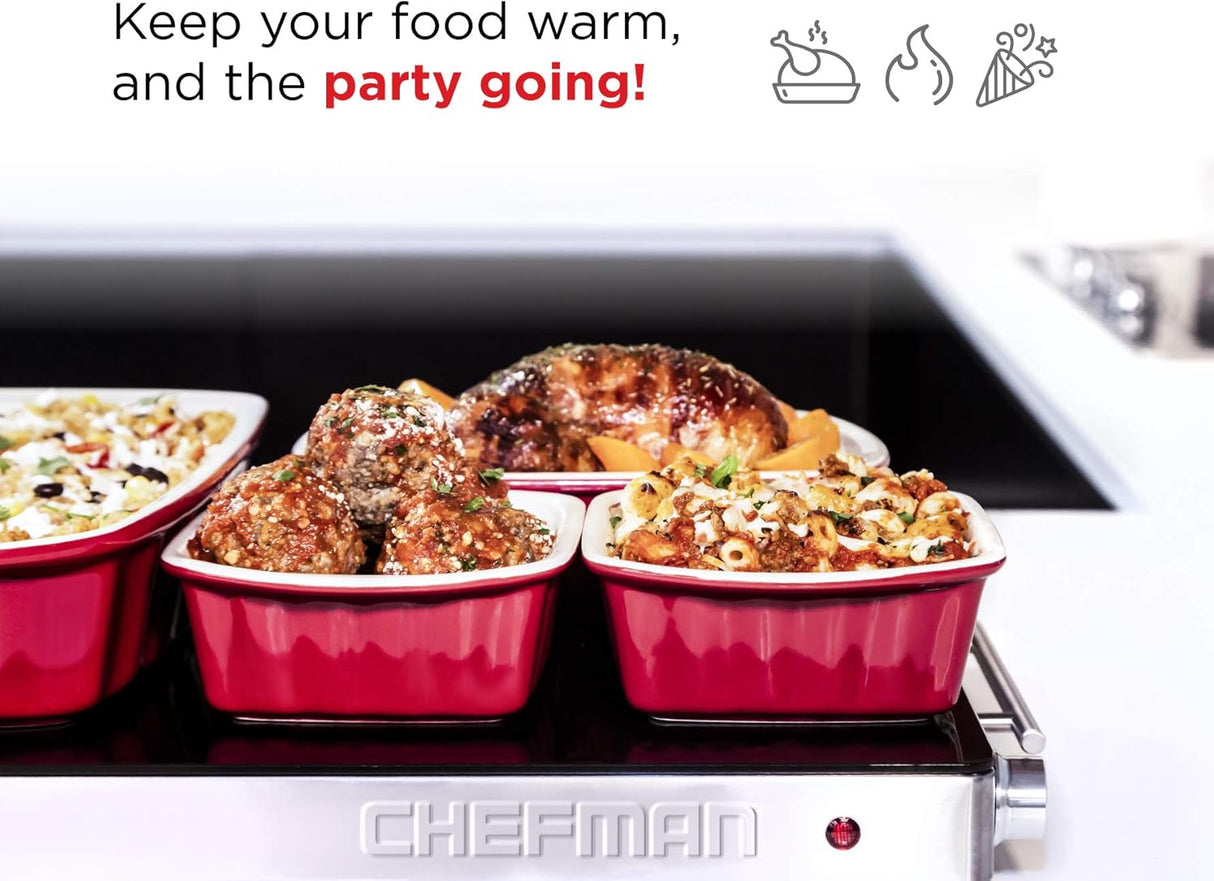 Chefman Mini Glass Top Warming Tray with Temperature Control Knob