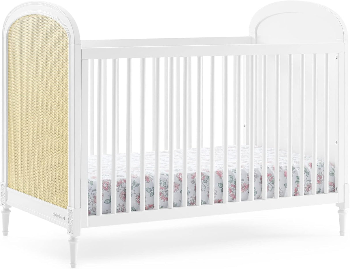 Delta Children Madeline 4-in-1 Convertible Crib Woven Cane Mesh Panels Bianca White/Textured Almond