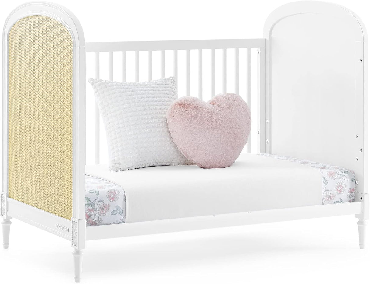 Delta Children Madeline 4-in-1 Convertible Crib Woven Cane Mesh Panels Bianca White/Textured Almond