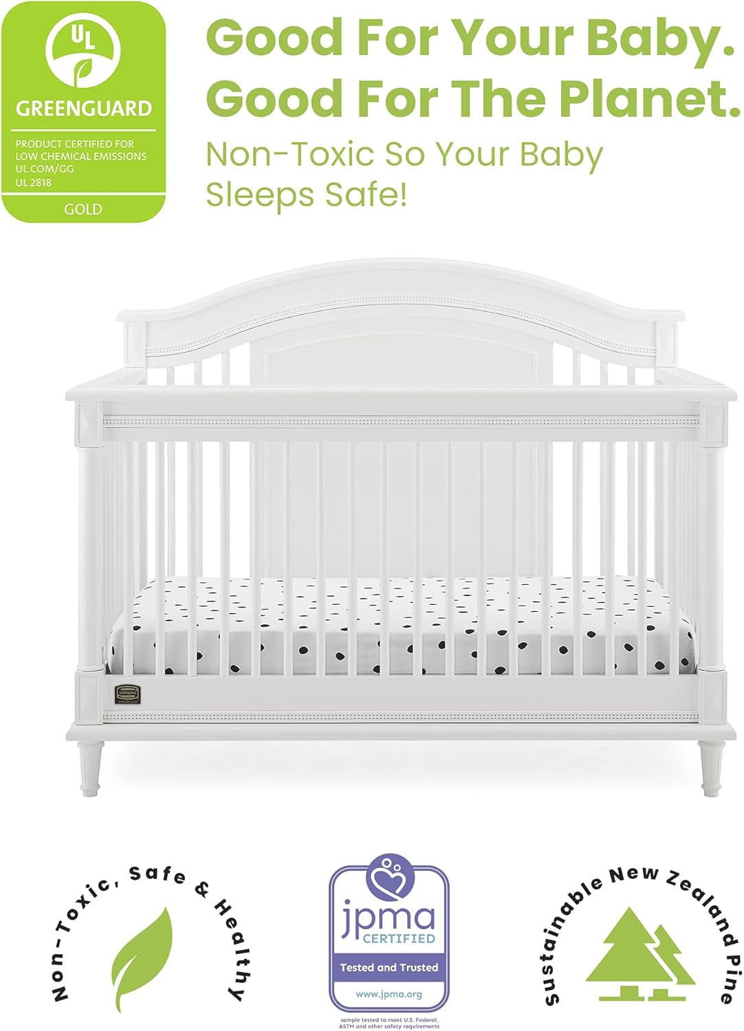 Delta Children Simmons Kids Juliette 6-in-1 Convertible Crib with Toddler Rail,  Bianca White