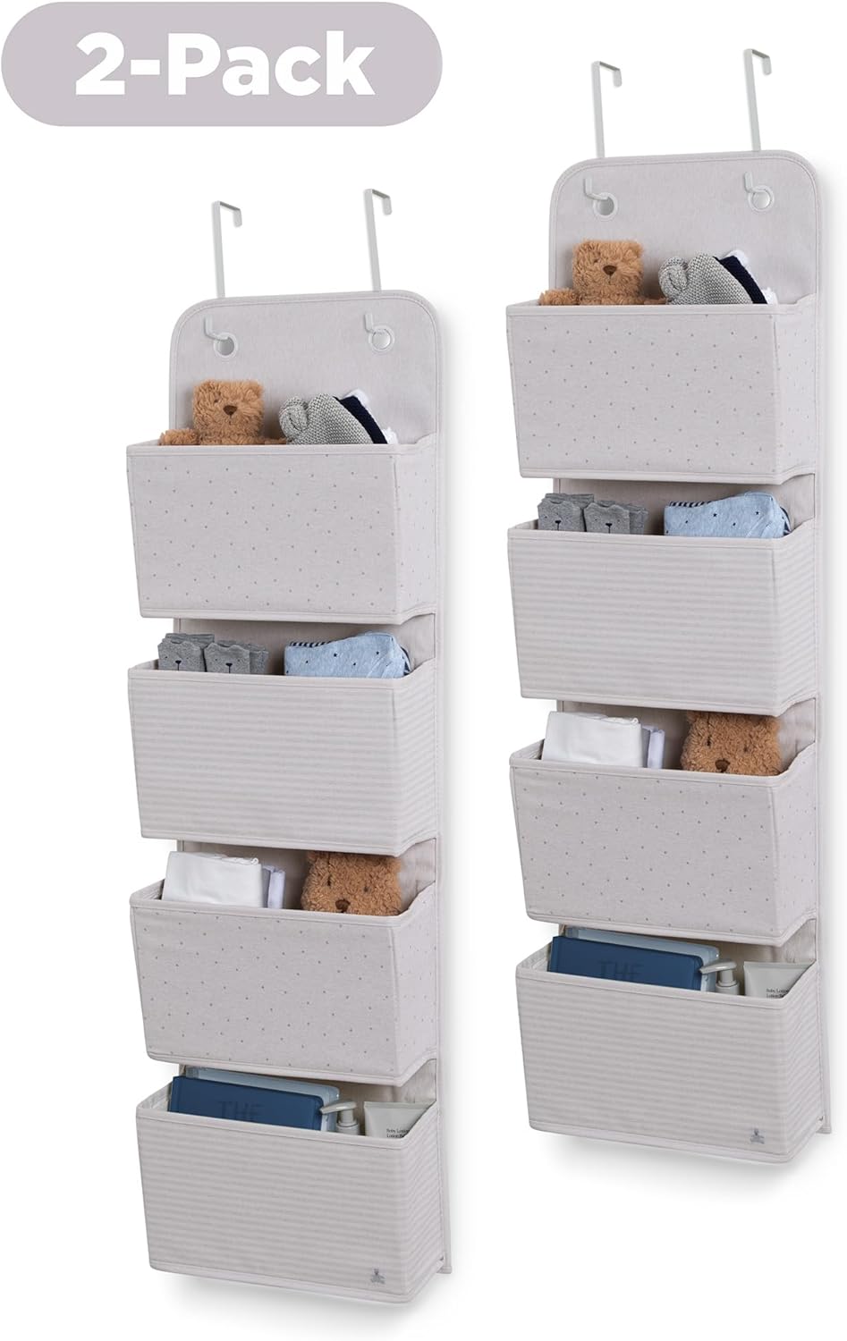 Delta Children 2-Pack Over the Door Storage Organizer with 4 Pockets, Grey