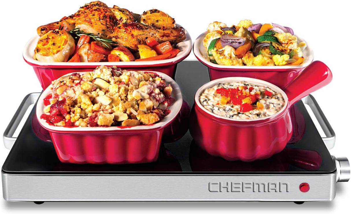Chefman Mini Glass Top Warming Tray with Temperature Control Knob