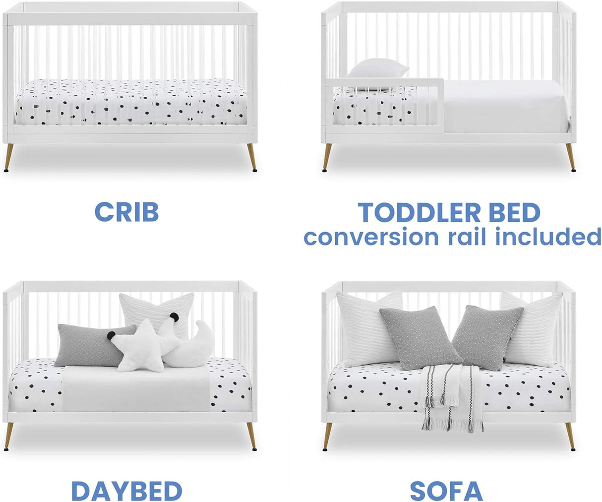 Delta Children Sloane 4-in-1 Acrylic Convertible Crib Bianca White/Melted Bronze