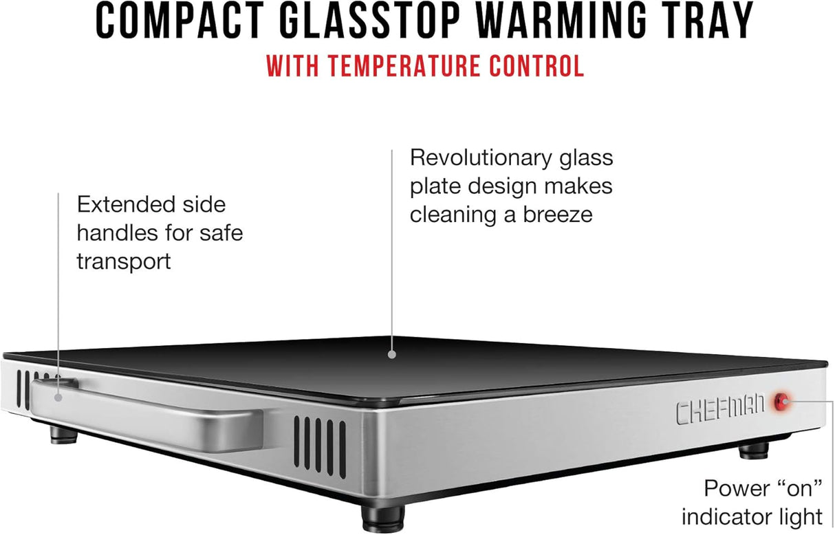 Chefman Mini Glass Top Warming Tray with Temperature Control Knob