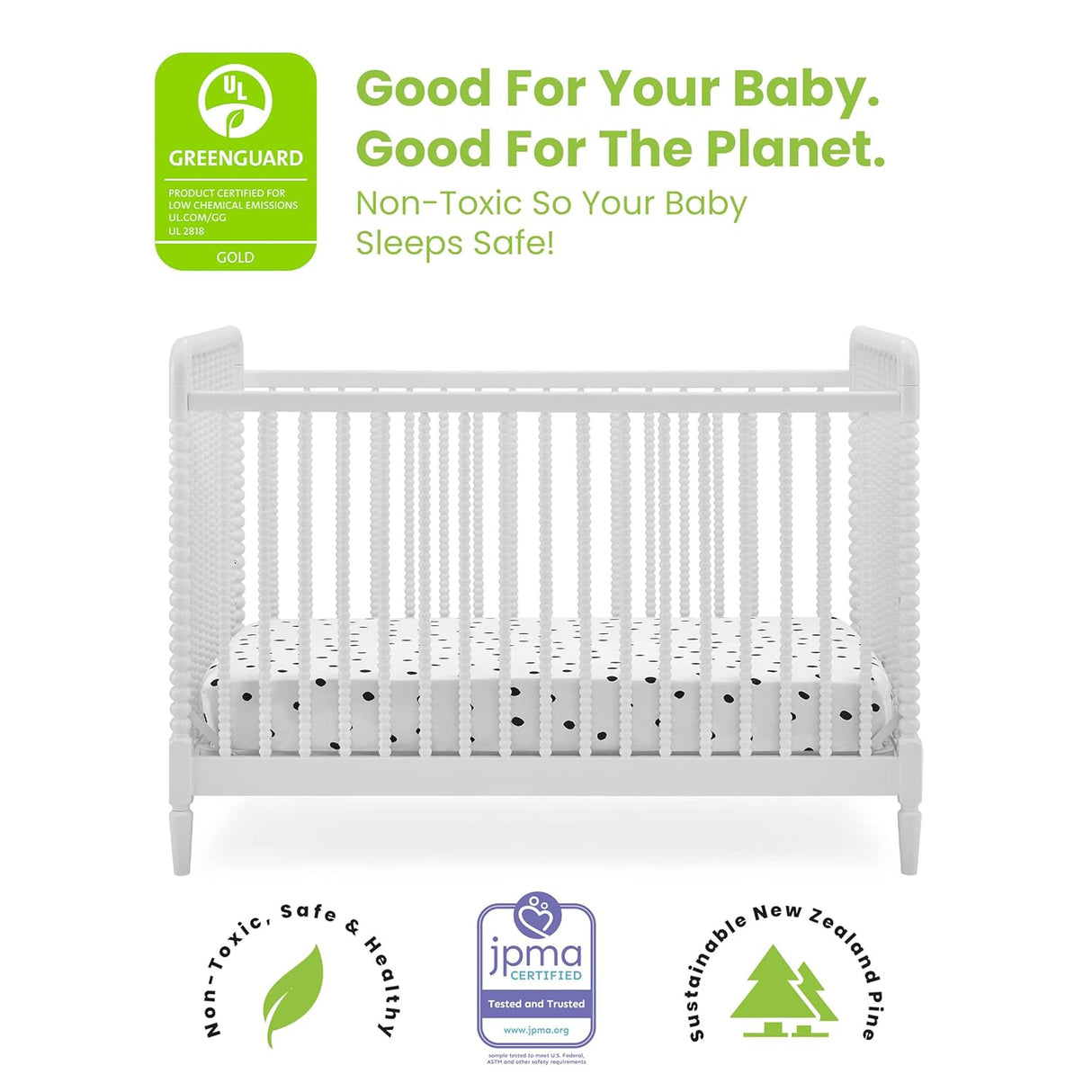 Delta Children Saint 4-in-1 Convertible Crib Includes Conversion Rails Greenguard Gold  White