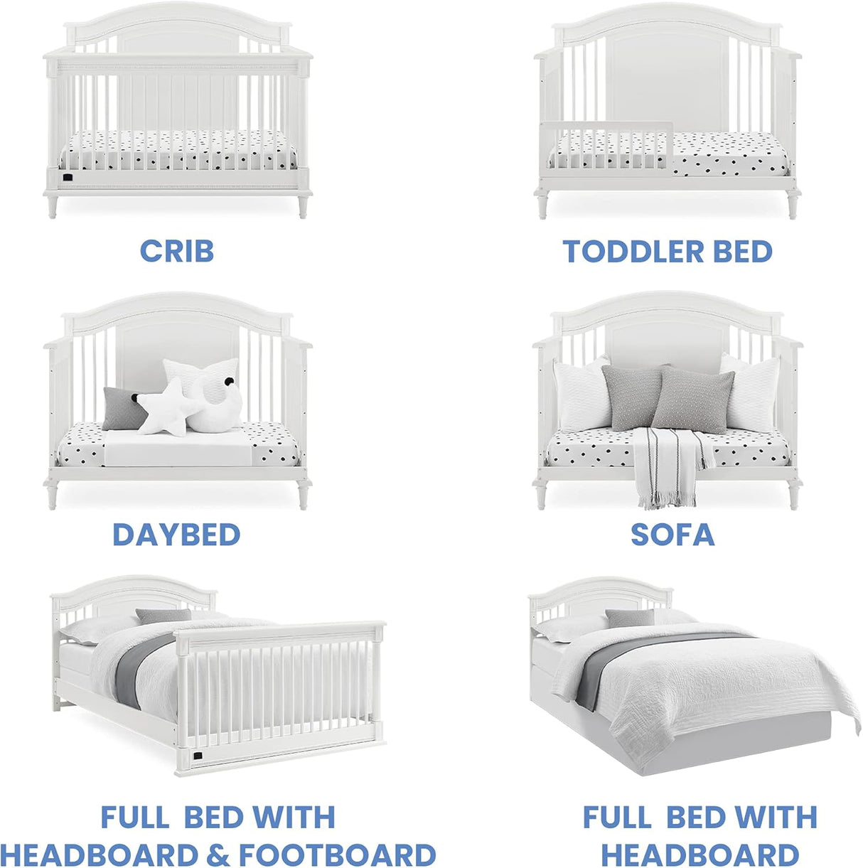Delta Children Simmons Kids Juliette 6-in-1 Convertible Crib with Toddler Rail,  Bianca White