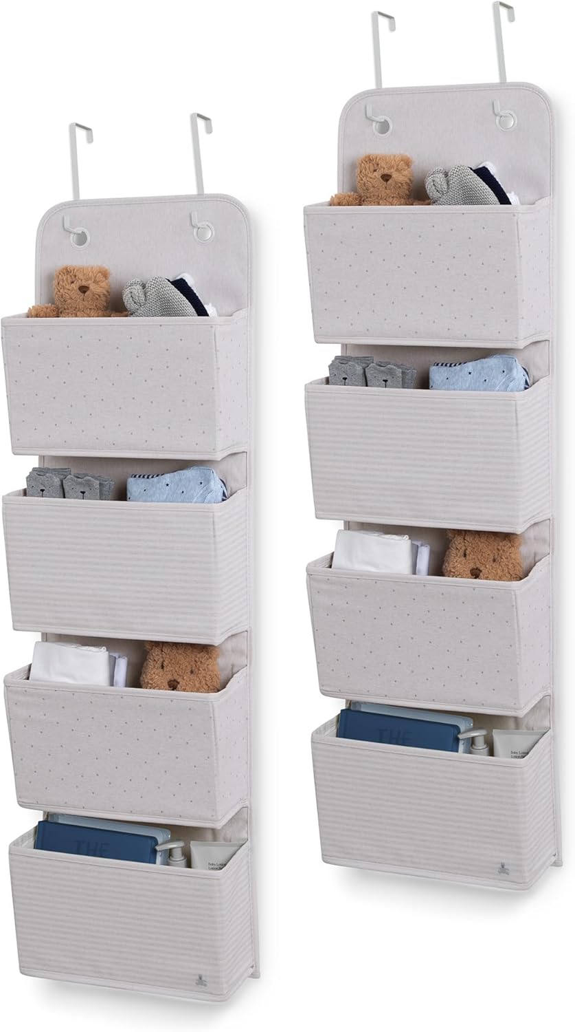 Delta Children 2-Pack Over the Door Storage Organizer with 4 Pockets, Grey