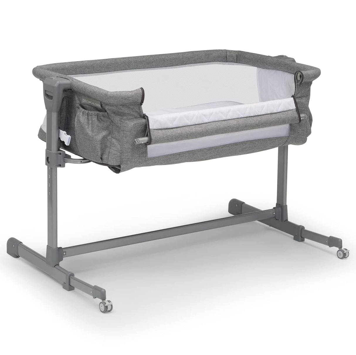 Close2Me Bedside Baby Bassinet Sleeper with Breathable Mesh and Adjustable Heights, Grey Tweed